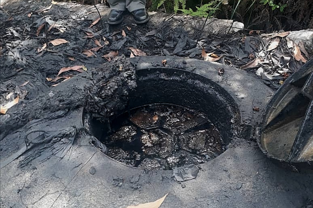 Waste that was illegally dumped into a manhole near the Bandar Bukit Mahkota IWK plant in Bangi December 23, 2019. — Picture courtesy of SPAN