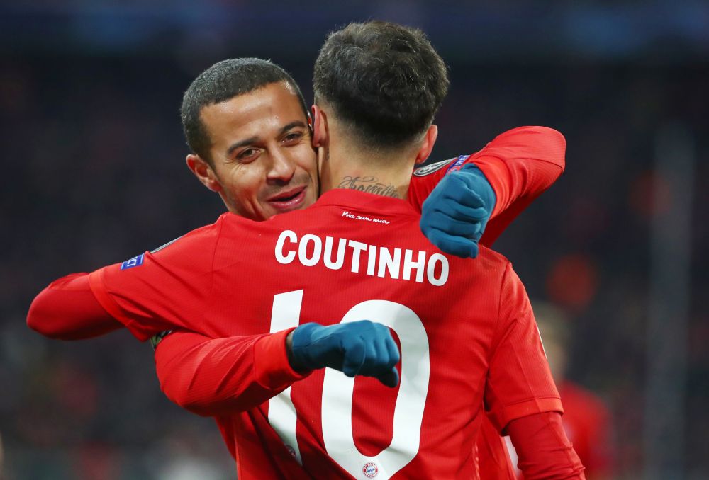 Bayern Munich's Philippe Coutinho celebrates scoring their third goal against Tottenham Hotspur with Thiago. u00e2u20acu201d Reuters pic