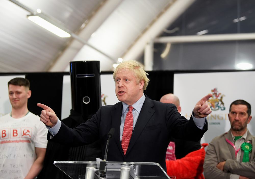 Conservatives' British Prime Minister Boris Johnson speaks after winning his seat at the counting centre in Britain's general election in Uxbridge, Britain December 13, 2019. u00e2u20acu2022 Reuters pic