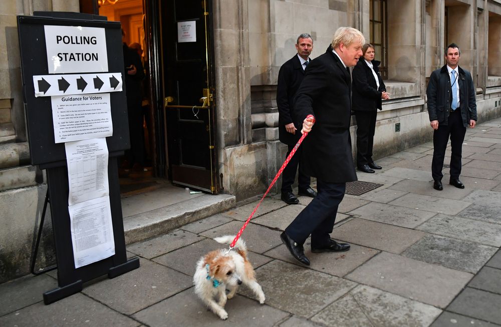 Britainu00e2u20acu2122s Prime Minister Boris Johnson leaves a polling station at the Methodist Central Hall, with his dog Dilyn, after voting in the general election in London, December 12, 2019. u00e2u20acu201d Reuters pic