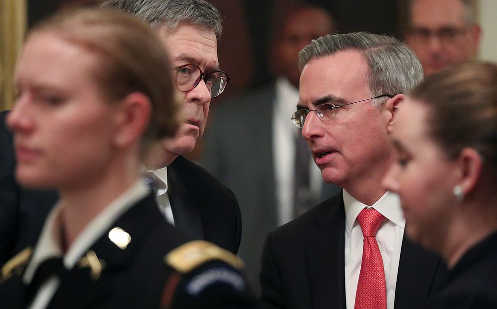 White House counsel Pat Cipollone (second left) speaks with US Attorney General William Barr during an event in the East Room of the White House in Washington November 6, 2019. u00e2u20acu201d Reuters pic