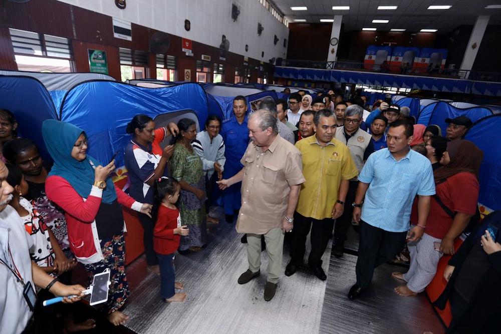 Johor ruler Sultan Ibrahim Sultan Iskandar visits some of the 500 flood victims who are temporary relocated at the Kolej Vokasional Kota Tinggi in Kota Tinggi December 11, 2019. u00e2u20acu201d Picture courtesy of Royal Press Office