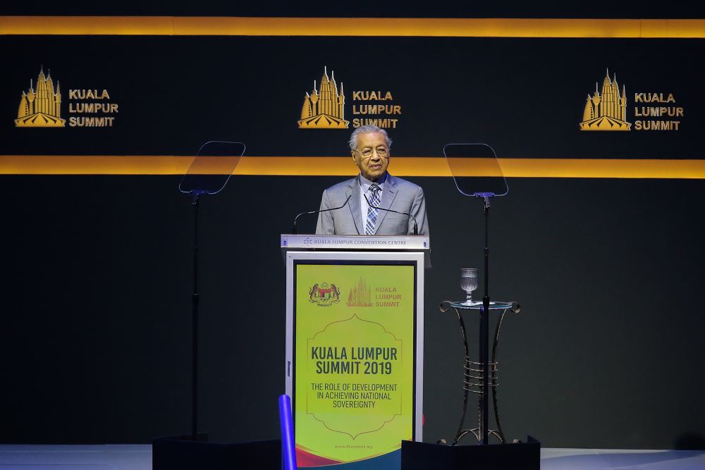 Prime Minister Tun Dr Mahathir Mohamad speaks at the Kuala Lumpur Summit 2019 in Kuala Lumpur December 21, 2019. u00e2u20acu2022 Picture by Miera Zulyana