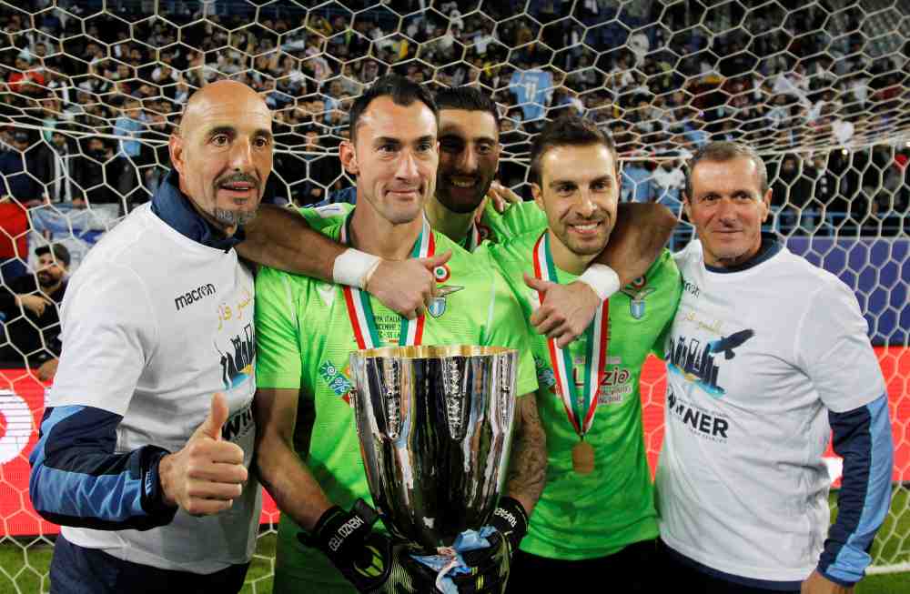 Lazio's Silvio Proto, Thomas Strakosha celebrate winning the Italian Super Cup with teammates December 22, 2019. u00e2u20acu2022 Reuters pic