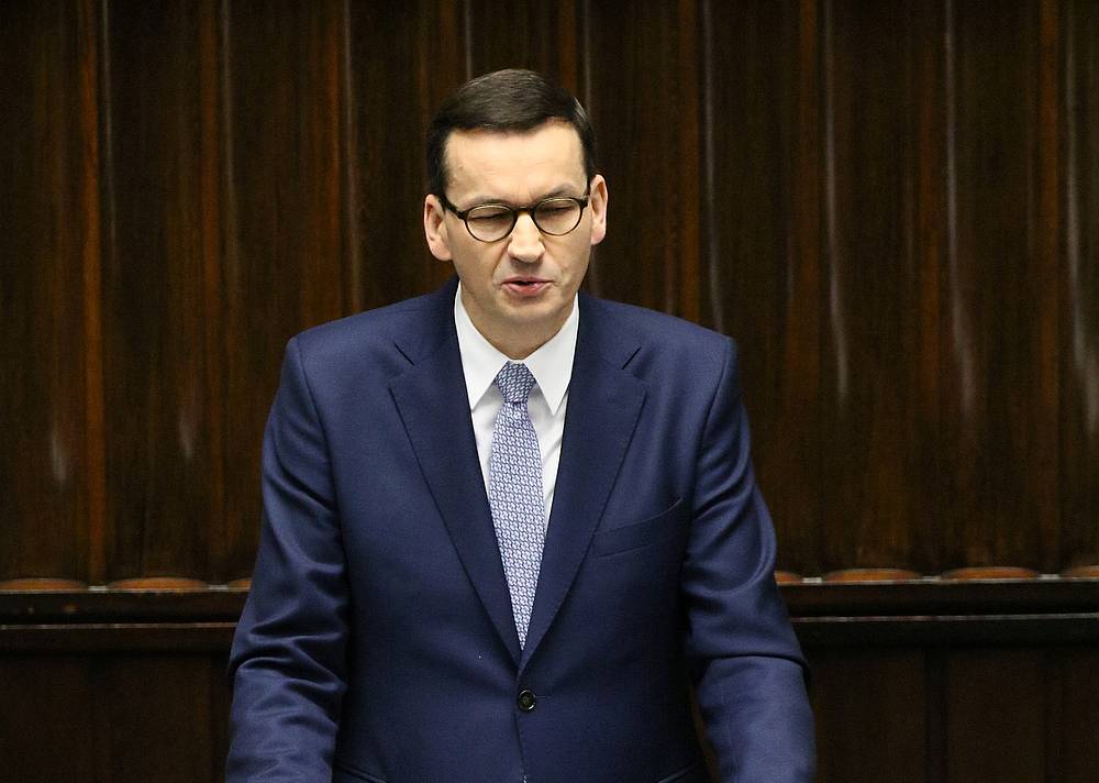 Poland's Prime Minister Mateusz Morawiecki speaks during a session of parliament in Warsaw November 19, 2019. u00e2u20acu201d Slawomir Kaminski/Agencja Gazeta pic via Reuters