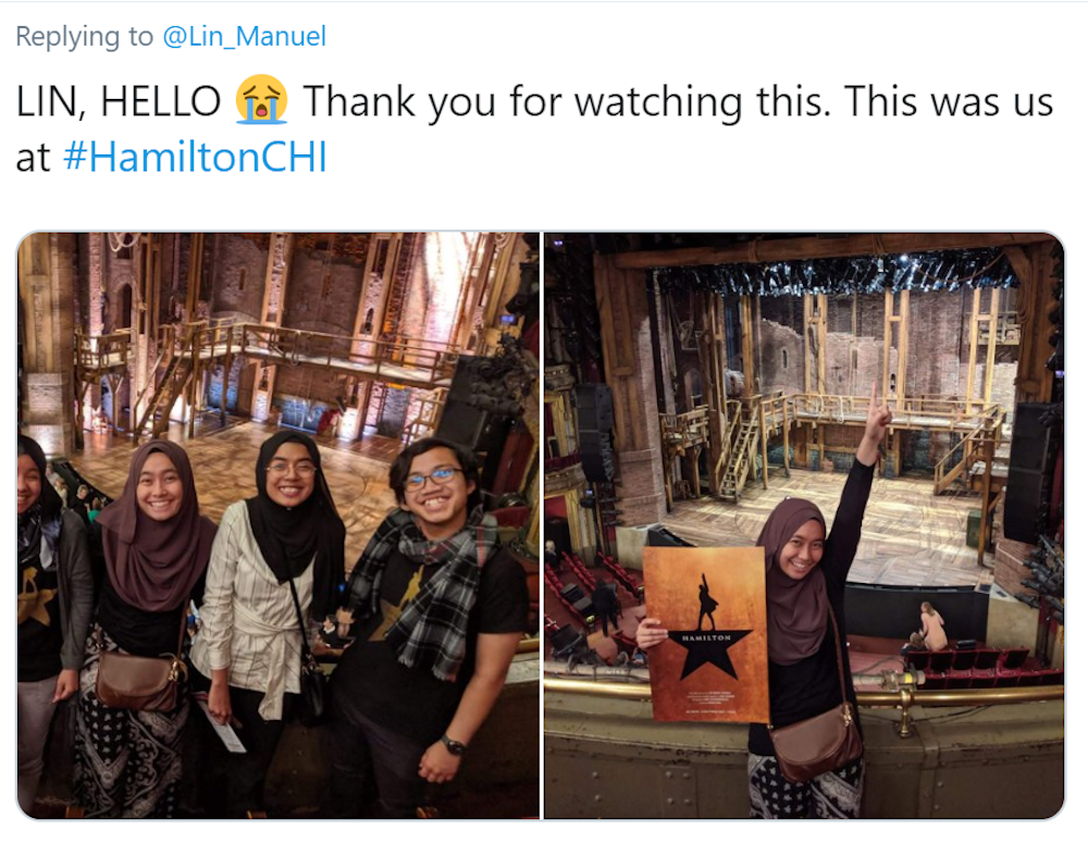 Lisa Nur Marini Mohd Kamal’s reply to Lin-Manuel Miranda’s tweet. — Picture via Twitter/Lin_Manuel