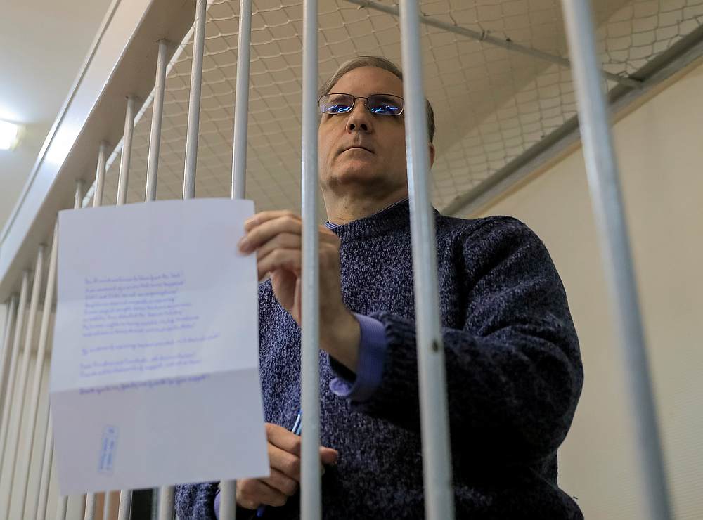 Former US Marine Paul Whelan stands inside a defendants' cage before a court hearing on extending his pre-trial detention, in Moscow, Russia October 24, 2019. u00e2u20acu201d Reuters pic 