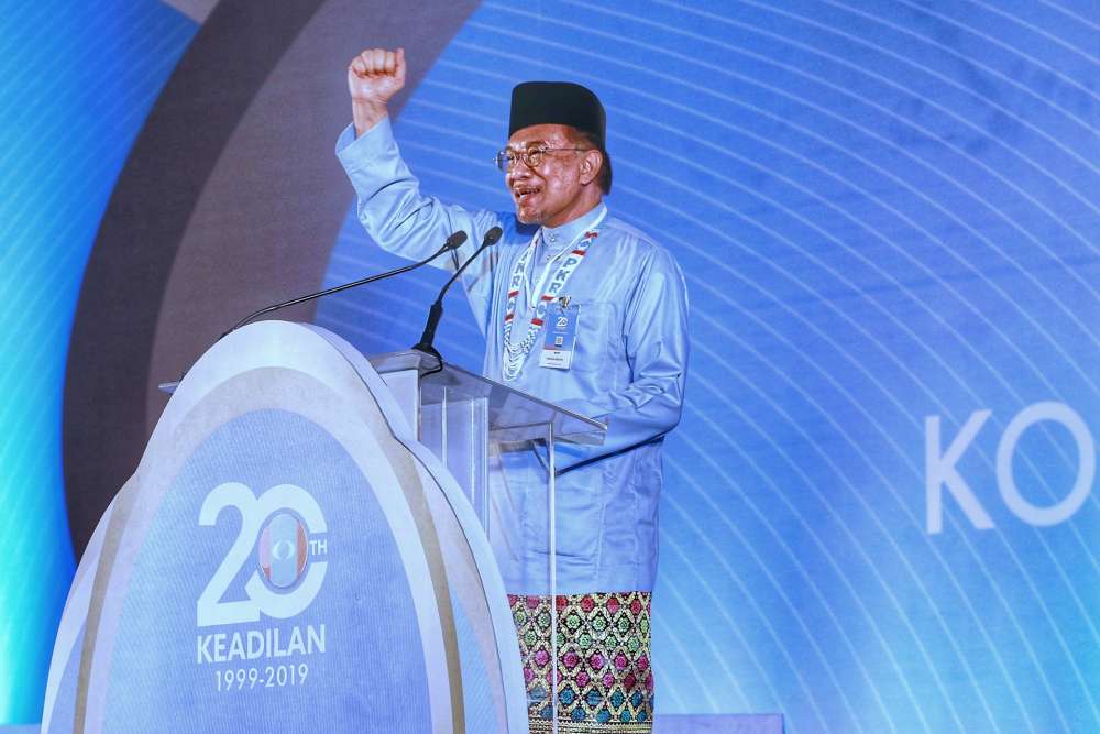 PKR president Datuk Seri Anwar Ibrahim delivers his opening speech during the PKR National Congress in Melaka December 7, 2019. u00e2u20acu2022 Picture by Ahmad Zamzahuri