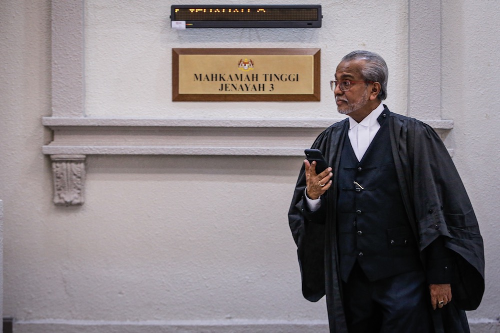 Najib's lawyer Tan Sri Muhammad Shafee Abdullah has said his client's legal team is considering to take legal action against the MACC over the public disclosure of the alleged recordings. — Picture by Hari Anggara
