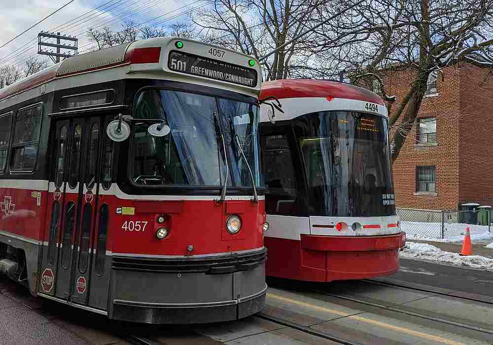 Two streetcars, an old model (left) and a newer one, pass each other in Toronto, Canada December 7, 2019. u00e2u20acu201d AFP pic