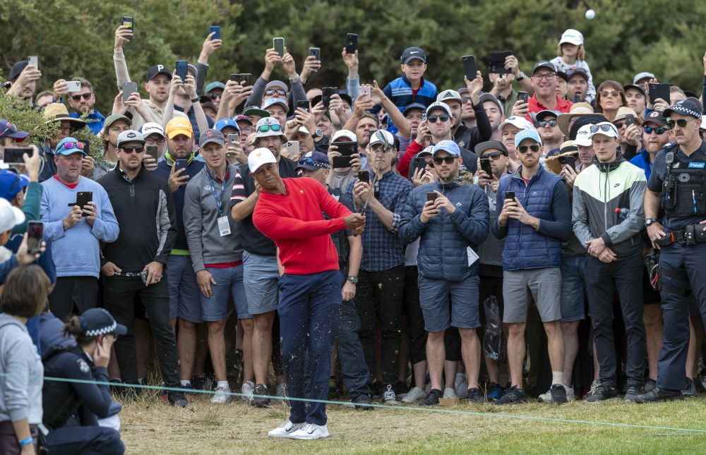 US team member and captain Tiger Woods plays from the rough on the first hole of the last day of the Presidents Cup golf tournament in Melbourne on December 15, 2019. u00e2u20acu201d AFP pic  