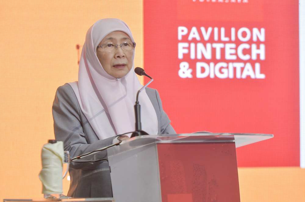 Deputy Prime Minister Datuk Seri Dr Wan Azizah Wan Ismail speaks during the launch of the Putrajaya Literacy in Financial Technology (LIFT) festival December 29, 2019. u00e2u20acu2022 Picture by Shafwan Zaidon