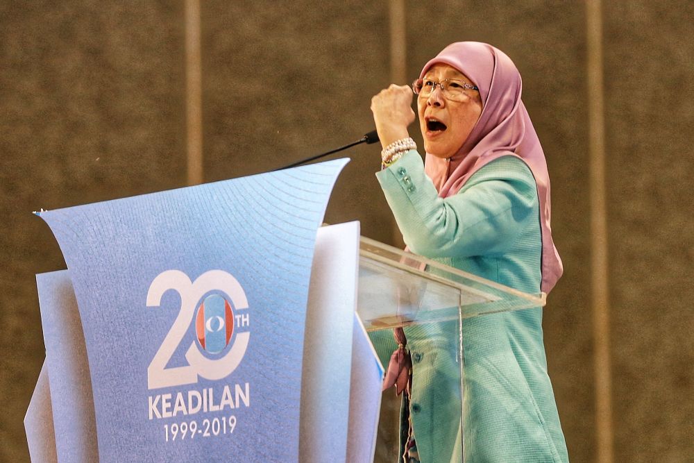 Datuk Seri Wan Azizah speaks during the 2019 PKR Women Congress in Melaka December 6, 2019. u00e2u20acu2022 Picture by Ahmad Zamzahuri