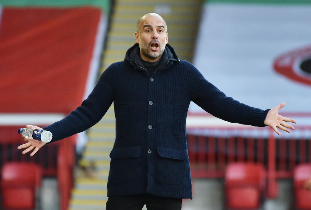 Manchester City manager Pep Guardiola reacts during the match against Sheffield United at Bramall Lane in Sheffield, October 31, 2020. u00e2u20acu201d Reuters picnnn