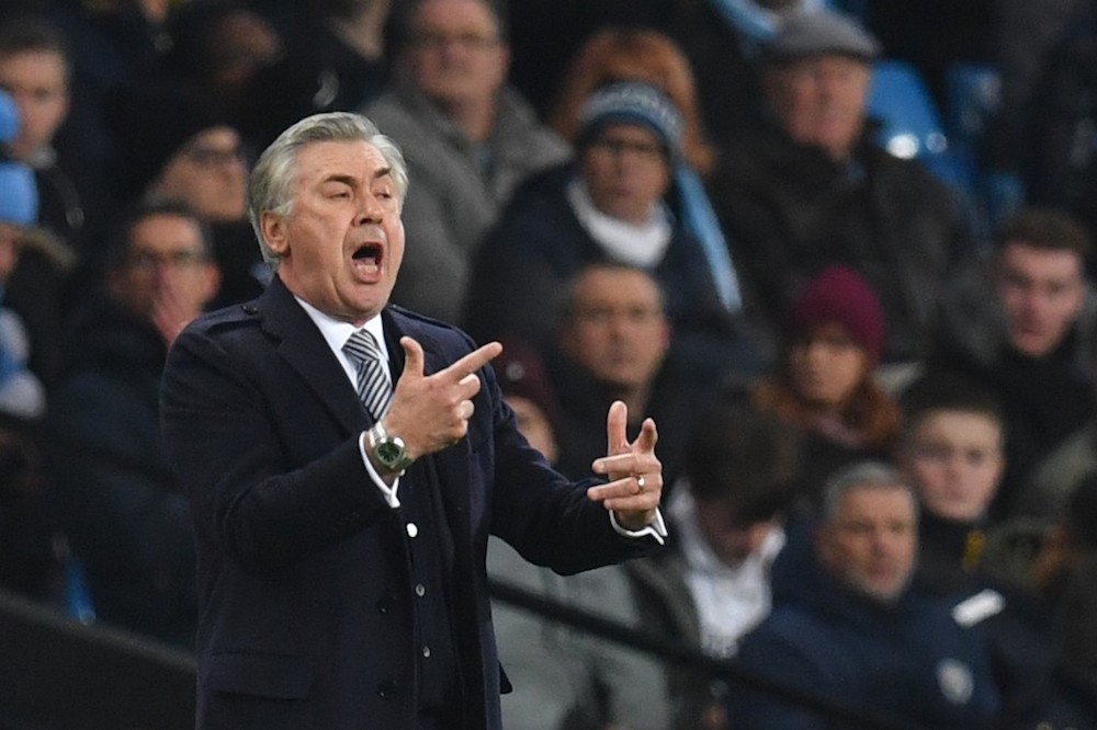 Everton manager Carlo Ancelotti gestures during the Premier League match with Manchester City at the Etihad Stadium in Manchester January 1, 2020. u00e2u20acu201d AFP pic