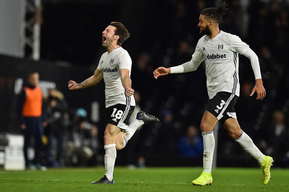 Fulhamu00e2u20acu2122s Harry Arter (left) celebrates scoring their second goal during the FA Cup third round match with Aston Villa at Craven Cottage in Fulham January 4, 2020. u00e2u20acu201d AFP pic