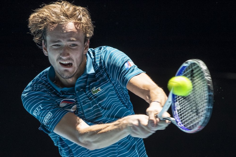 Daniil Medvedev of Russia hits a return against Casper Ruud of Norway during their ninth session menu00e2u20acu2122s singles match on day five of the ATP Cup in Perth January 7, 2020. u00e2u20acu201d AFP pic
