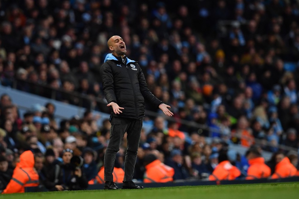 Manchester Cityu00e2u20acu2122s Pep Guardiola reacts during the Premier League match with Crystal Palace at the Etihad Stadium in Manchester January 18, 2020. u00e2u20acu201d AFP pic
