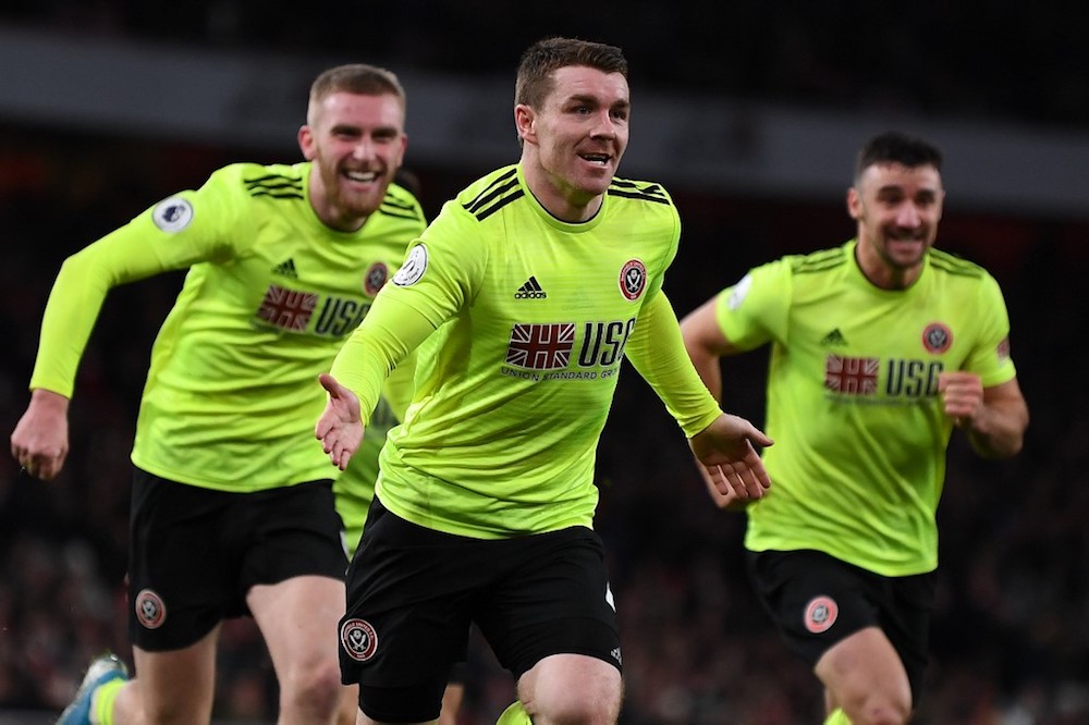 Sheffield Unitedu00e2u20acu2122s John Fleck celebrates after scoring the equalising goal during the Premier League match with Arsenal at the Emirates Stadium in London January 18, 2020. u00e2u20acu201d AFP pic