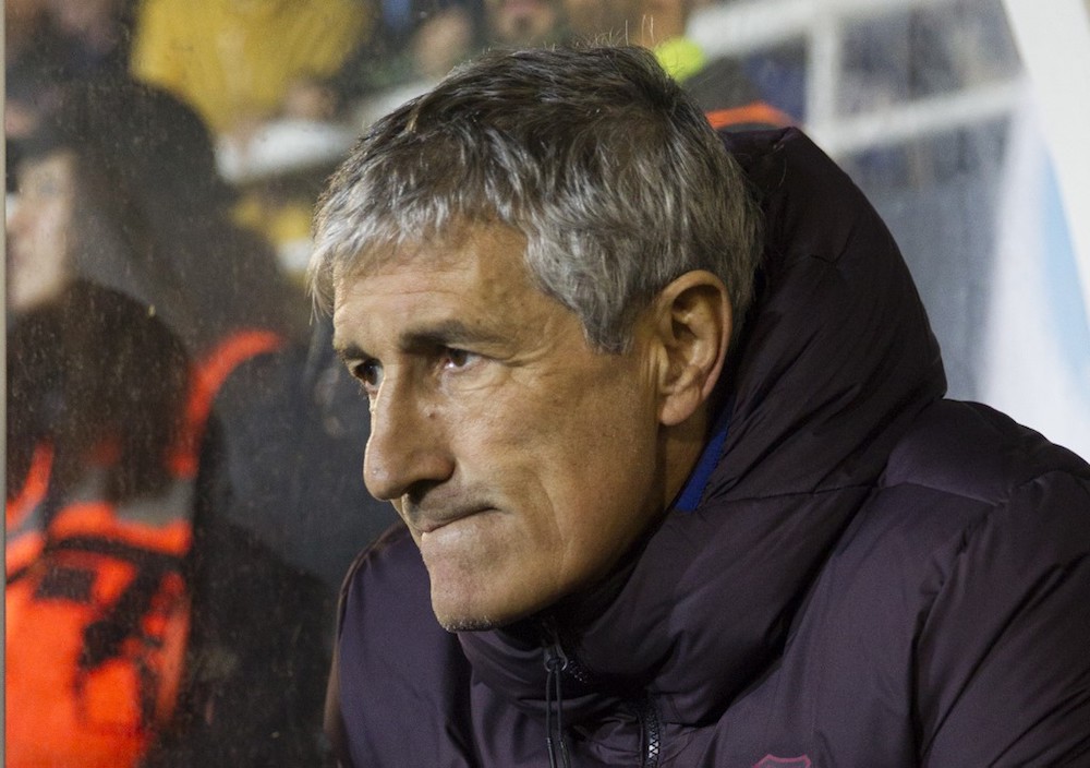 Barcelona manager Quique Setien looks on during the Copa del Rey match with UD Ibiza at the Can Misses municipal stadium in Ibiza January 22, 2020. u00e2u20acu201d AFP pic