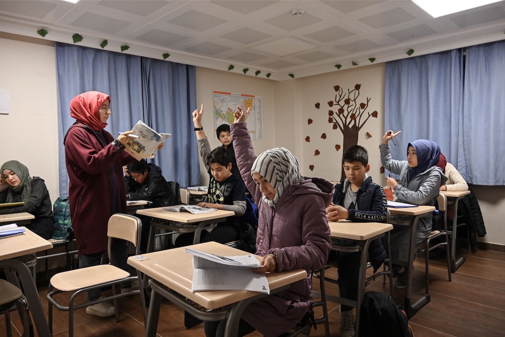 Uighur children attend a Uighur language lesson in a school of Silivri district in Istanbul November 29, 2019. u00e2u20acu201d AFP pic