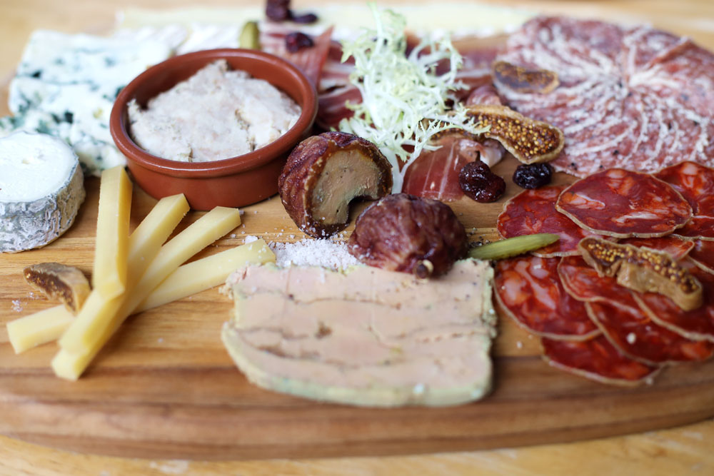 The wide-ranging charcuterie and cheese board.