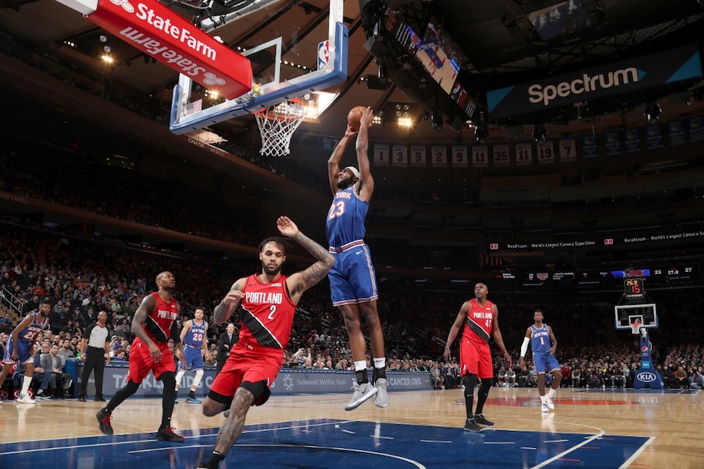 Mitchell Robinson of the New York Knicks dunks the ball against the Portland Trail Blazers at Madison Square Garden in New York January 1, 2020. u00e2u20acu201d AFP pic