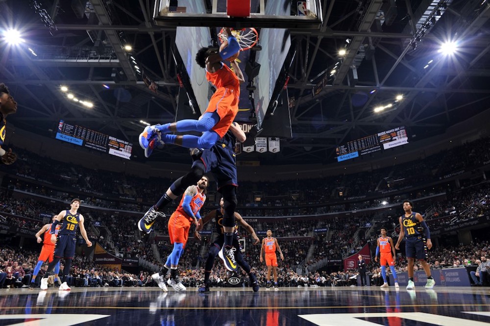 Dennis Schroder of the Oklahoma City Thunder dunks the ball during a game against the Cleveland Cavaliers at Rocket Mortgage FieldHouse in Cleveland, Ohio on January 4, 2020. u00e2u20acu201d AFP pic