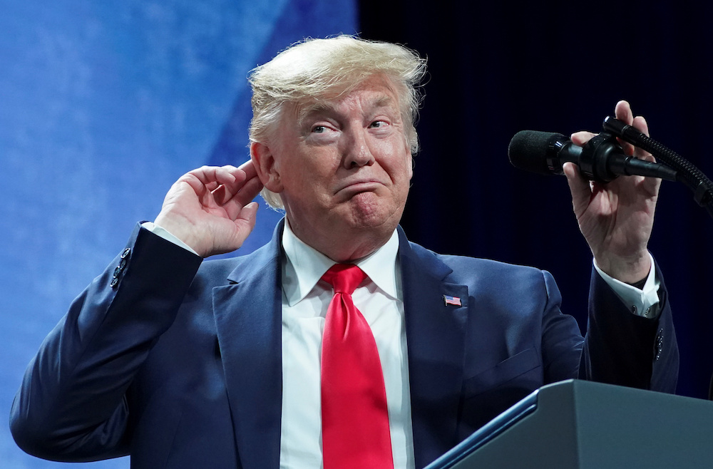 US President Donald Trump puts his hand to his head while speaking at the American Farm Bureau Federation Annual Convention and Trade Show in Austin, Texas, January 19, 2020. u00e2u20acu201d Reuters pic