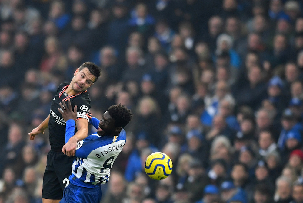 Chelseau00e2u20acu2122s Cesar Azpilicueta in action with Brighton and Hove Albionu00e2u20acu2122s Yves Bissouma during their Premier League match at The American Express Community Stadium in Brighton January 1, 2020. u00e2u20acu201d Reuters pic