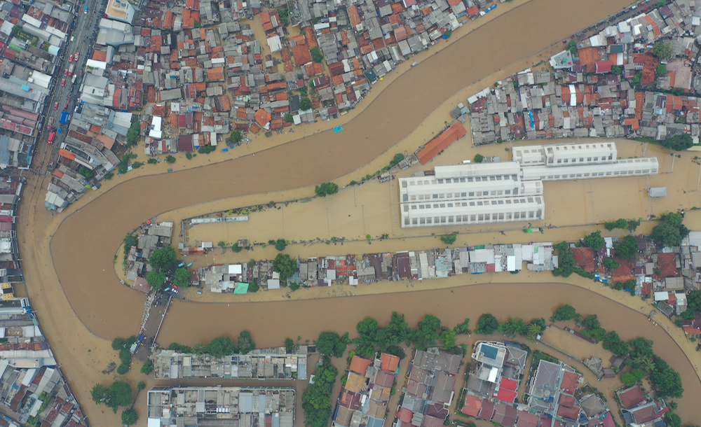 Aerial picture of an area affected by floods, next to Ciliwung river in Jakarta, Indonesia January 2, 2020, in this photo taken by Antara Foto. u00e2u20acu201d Handout via Reuters
