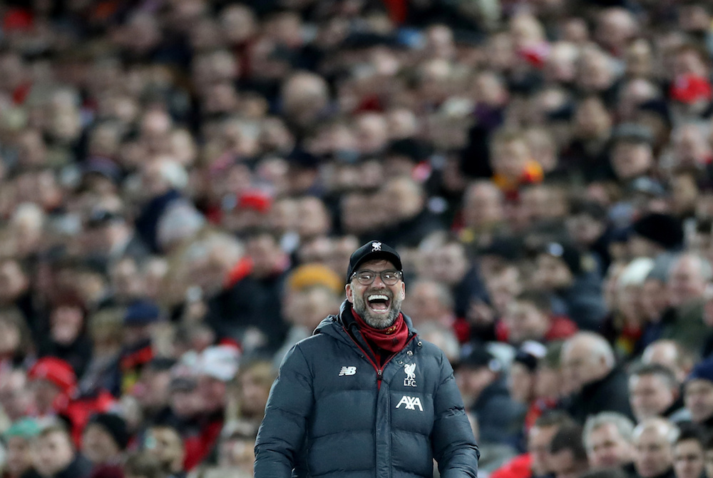 Liverpool manager Jurgen Klopp reacts during the Premier League match with Sheffield United at Anfield in Liverpool January 2, 2020. u00e2u20acu201d Action Images pic via Reuters