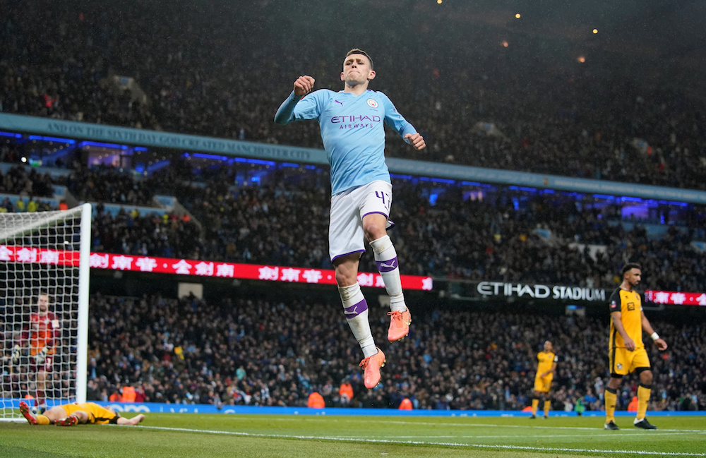 Manchester Cityu00e2u20acu2122s Phil Foden celebrates scoring their fourth goal during the FA Cup third round match with Port Vale at Etihad Stadium in Manchester January 4, 2020. u00e2u20acu201d Reuters pic