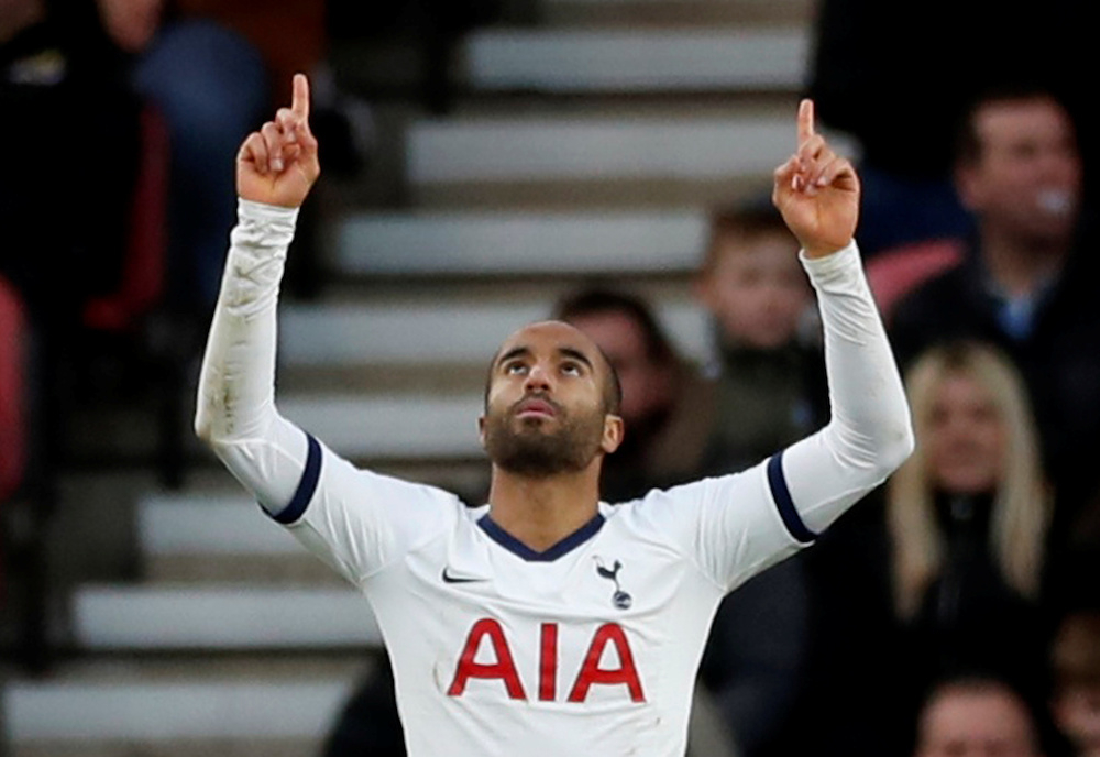 Tottenham Hotspuru00e2u20acu2122s Lucas Moura celebrates scoring their first goal during the FA Cup third round match with Middlesbrough at Riverside Stadium in Middlesbrough January 5, 2020. u00e2u20acu201d Action Images pic via Reuters