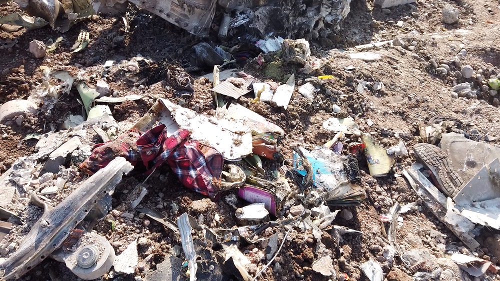 General view of the debris of the Ukraine International Airlines, flight PS752, Boeing 737-800 plane that crashed after take-off from Iran's Imam Khomeini airport near Tehran January 8, 2020. u00e2u20acu201d Screen grab from social media video via Reuters