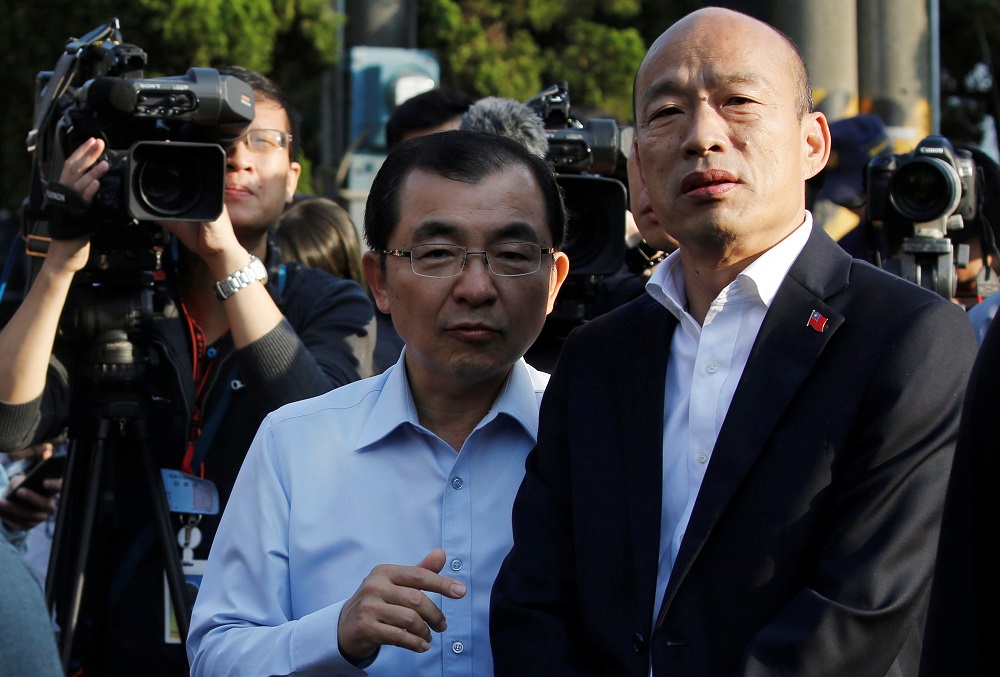 Opposition Kuomintang Party presidential candidate Han Kuo-yu arrives to vote at a polling station during general elections in Kaohsiung, Taiwan January 11, 2020. — Reuters pic