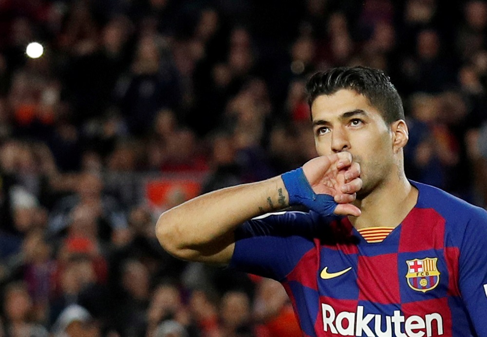 Barcelona's Luis Suarez celebrates scoring their fourth goal from the penalty spot at Camp Nou in Barcelona December 21, 2019. u00e2u20acu201d Reuters pic