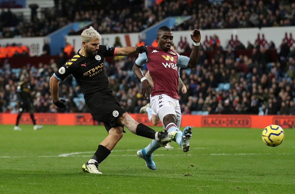 Manchester City's Sergio Aguero scores their sixth goal to complete his hat-trick during the match against Aston Villa at Villa Park in Birmingham January 12, 2020. u00e2u20acu201d Action Images via Reuters 