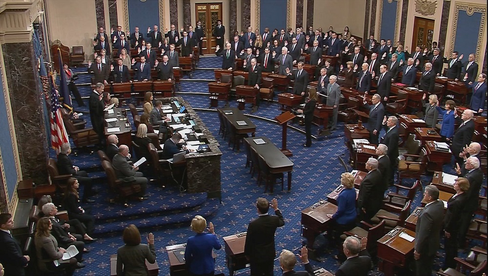 Chief Justice of the United States John Roberts swears in senators during the procedural start of the Senate impeachment trial of US President Donald Trump at the US Capitol in Washington January 16, 2020. u00e2u20acu201d US Senate TV/Handout via Reuters