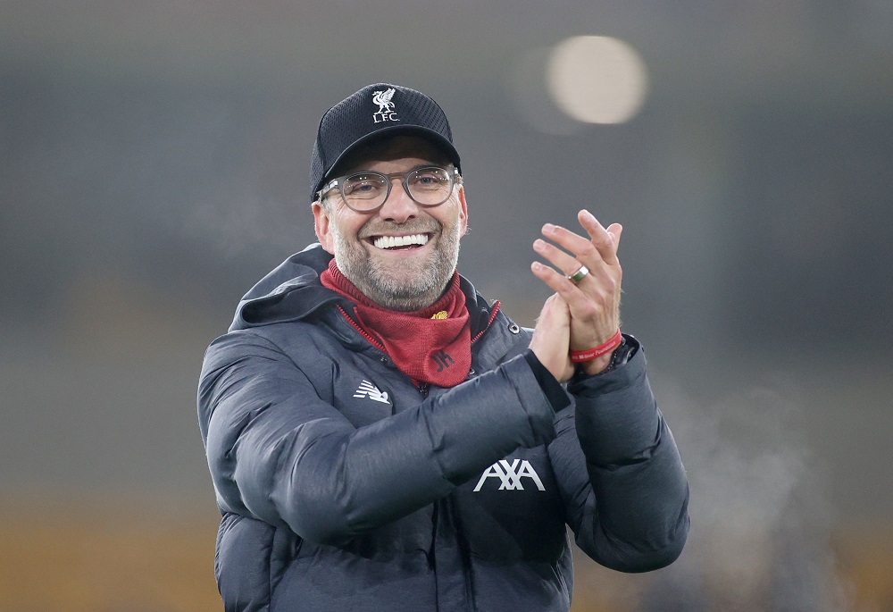 Liverpool manager Juergen Klopp applauds the fans after the match against Wolverhampton Wanderers at the Molineux Stadium in Wolverhampton January 23, 2020. u00e2u20acu201d Action Images via Reuters