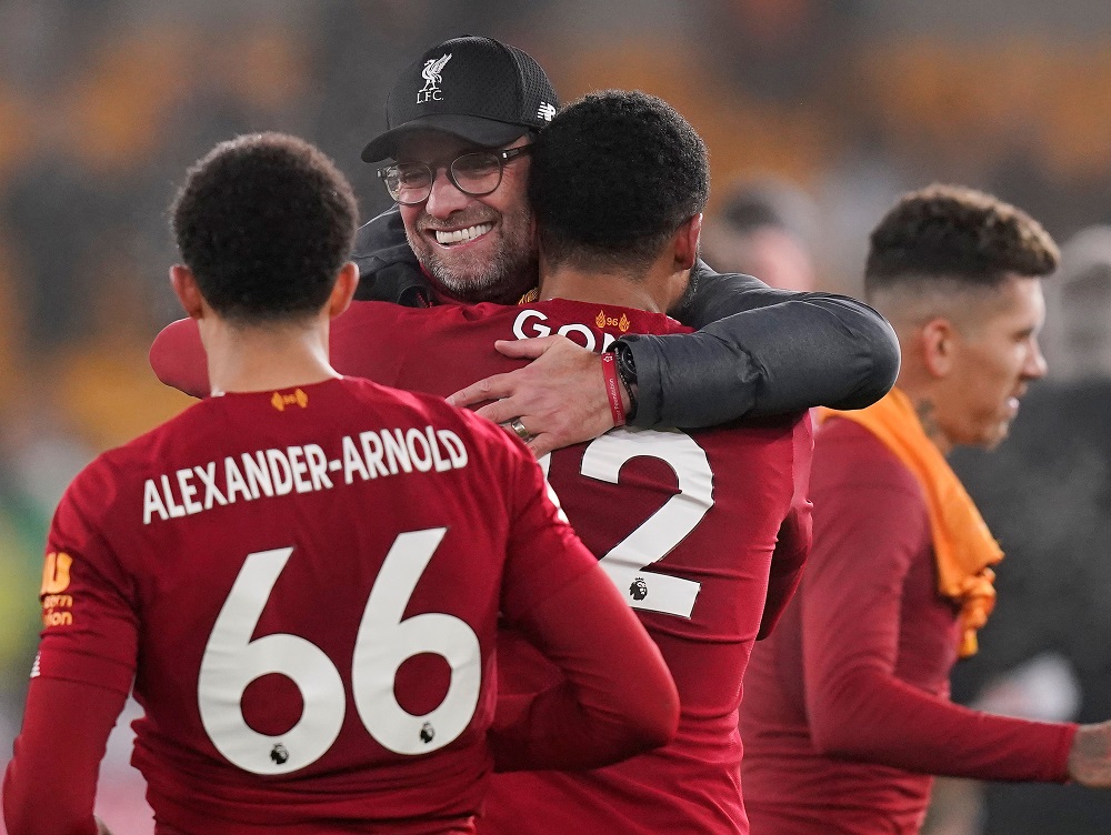 Liverpool's Joe Gomez and manager Juergen Klopp celebrate after the match against Wolverhampton Wanderers at the Molineux Stadium in Wolverhampton January 23, 2020. u00e2u20acu201d Reuters pic