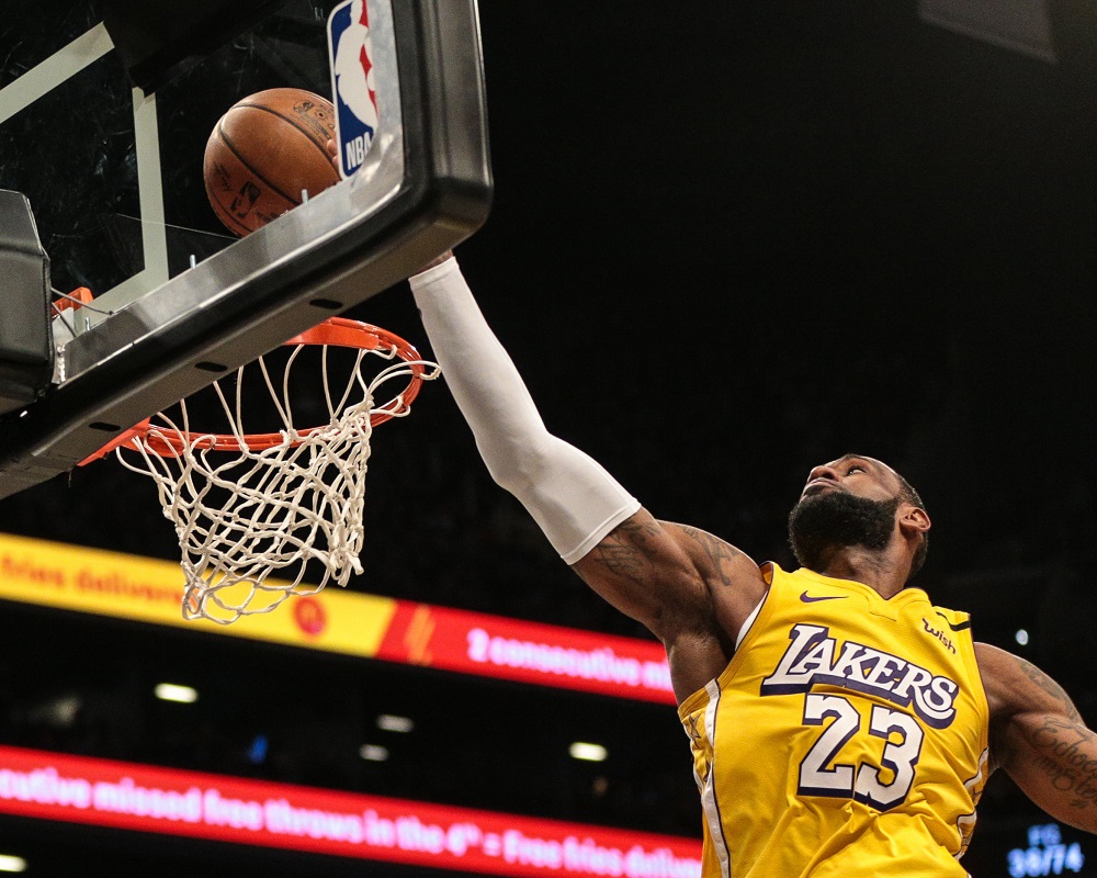 Los Angeles Lakers forward LeBron James (23) reaches for a rebound during the second half against the Brooklyn Nets at Barclays Centre in New York January 23, 2020. u00e2u20acu201d  Picture by Vincent Carchietta-USA TODAY Sports via Reuters