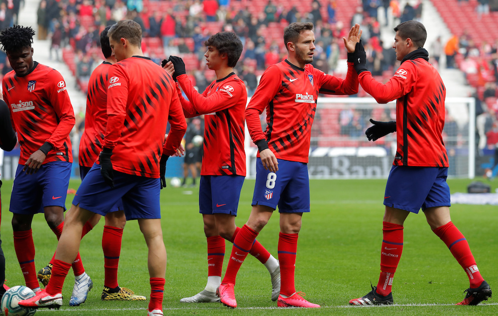 Atletico Madridu00e2u20acu2122s Saul Niguez and teammates during warm-up before the La Liga match with Leganes at Wanda Metropolitano in Madrid January 26, 2020. u00e2u20acu201d Reuters pic