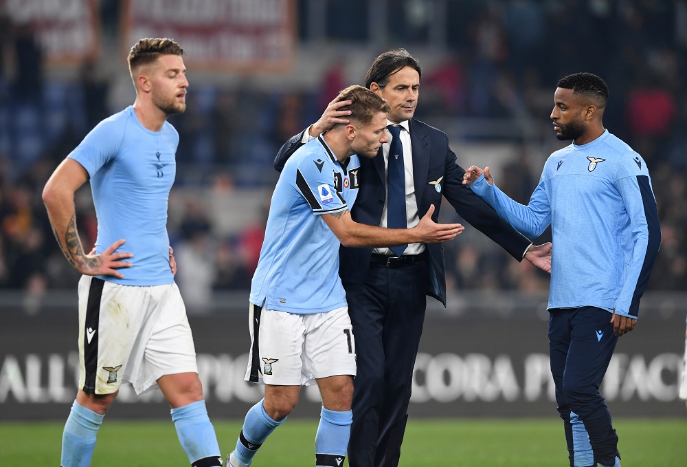 Lazio coach Simone Inzaghi with Ciro Immobile after the match against AS Roma at Stadio Olimpico in Rome January 26, 2020. u00e2u20acu201d Reuters pic