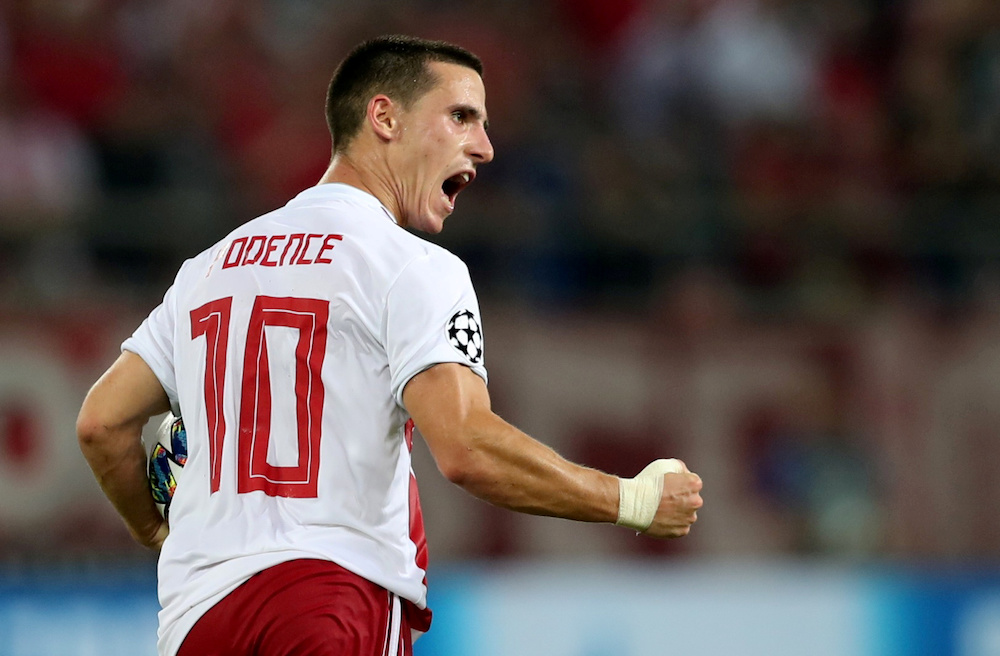 Olympiacosu00e2u20acu2122 Daniel Podence celebrates scoring their first goal during the Champions League Group B match with Tottenham Hotspur at Karaiskakis Stadium in Piraeus, Greece September 18, 2019. u00e2u20acu201d Reuters pic