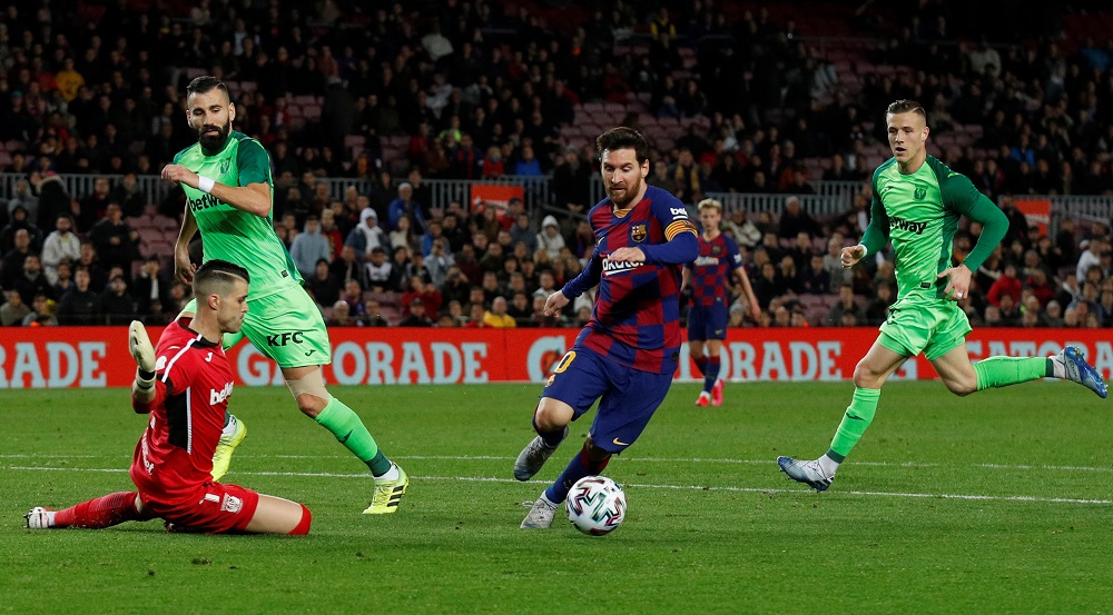 Barcelona's Lionel Messi scores their fifth goal against Leganes at the Camp Nou stadium in Barcelona January 30, 2020. u00e2u20acu201d Reuters pic