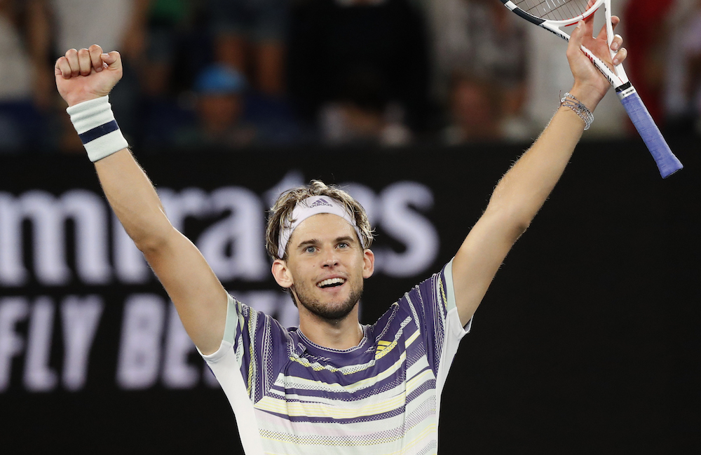 Austriau00e2u20acu2122s Dominic Thiem celebrates winning his semi-final match against Germanyu00e2u20acu2122s Alexander Zverev at the Australian Open in Melbourne January 31, 2020. u00e2u20acu201d Reuters pic