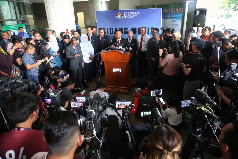 Maszlee Malik announces his resignation as education minister at a press conference in Putrajaya January 2, 2020. u00e2u20acu201d Picture by Choo Choy May