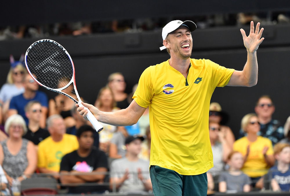 John Millman of Australia reacts during his match against Felix Auger-Aliassime of Canada during day 3 of the ATP Cup tennis tournament at Pat Rafter Arena in Brisbane, Australia, January 5, 2020. u00e2u20acu201d Reuters picnn
