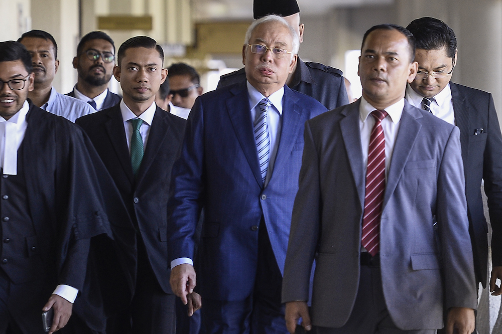 Former prime minister Datuk Seri Najib Razak arrives for his SRC trial at the Kuala Lumpur High Court January 6, 2020. u00e2u20acu201d Picture by Miera Zulyana